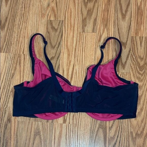 Cacique Navy Lace Hot Pink Underwire Bra,, 44DD - Picture 3 of 7